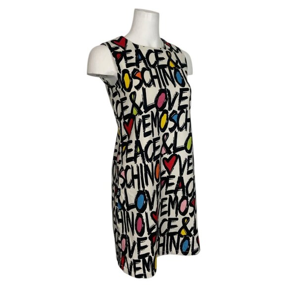 Love Moschino Peace & Love Logo All Over Print Dress 2 Shift Mini - Picture 4 of 16
